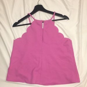 Pink spaghetti strap scalloped tank top